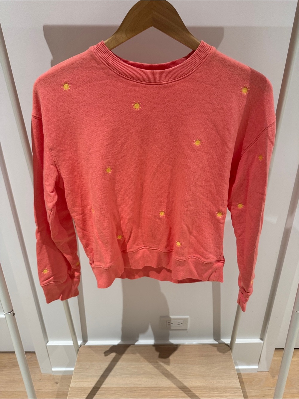 Coral Crewneck Sweatshirt with Yellow Sun Embroidery